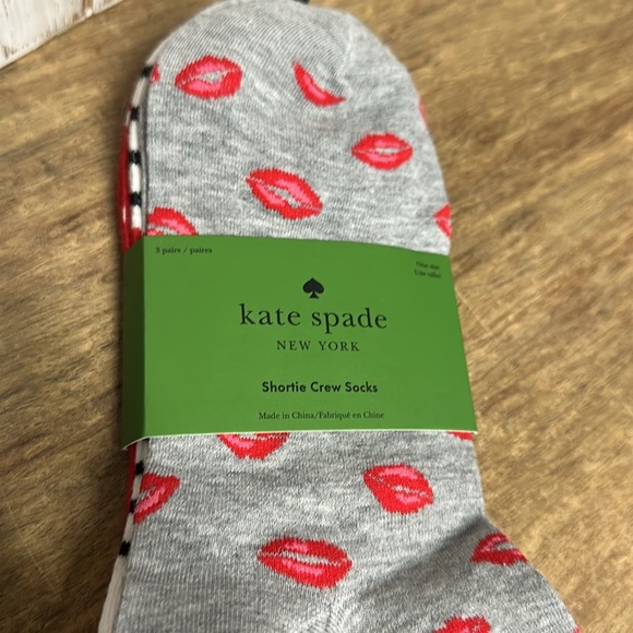 Kate Spade NEW crew knit mc polka dot logo stripe lip kiss print short socks - Picture 5 of 5